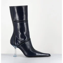 Sale MIISTA Boots bout pointu en cuir & talon plexi - SANDER NAVY BOOTS BLEU