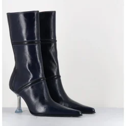 Sale MIISTA Boots bout pointu en cuir & talon plexi - SANDER NAVY BOOTS BLEU