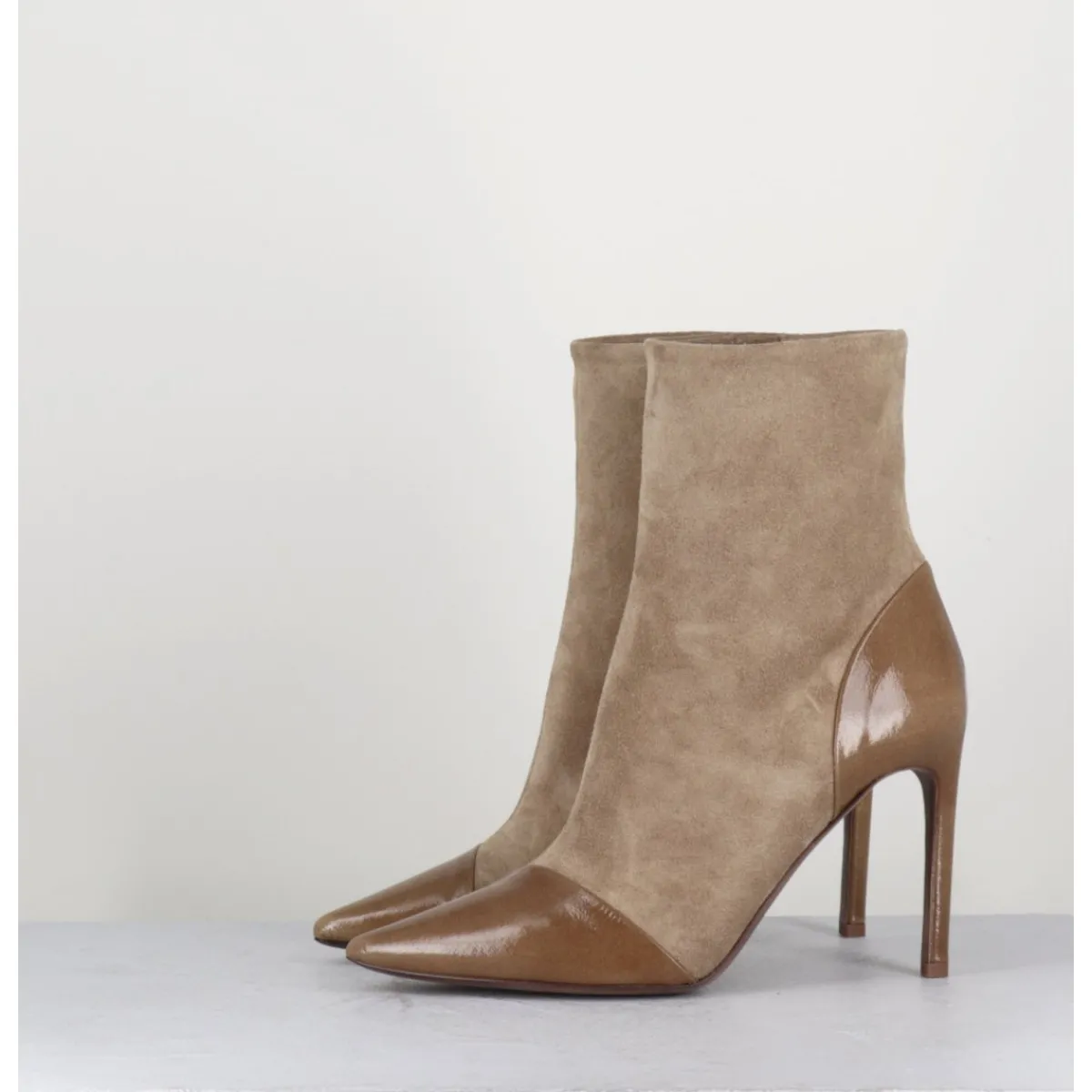 Clearance DEL CARLO Boots bout pointu talon haut bi-matière - 11444 DAFNE OLMO BEIGE