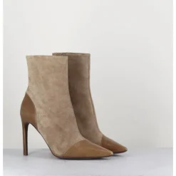 Clearance DEL CARLO Boots bout pointu talon haut bi-matière - 11444 DAFNE OLMO BEIGE