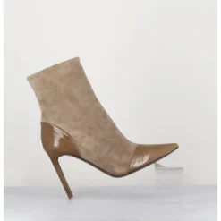 Clearance DEL CARLO Boots bout pointu talon haut bi-matière - 11444 DAFNE OLMO BEIGE