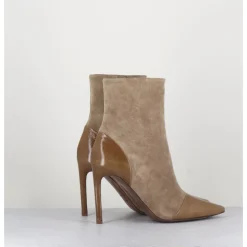 Clearance DEL CARLO Boots bout pointu talon haut bi-matière - 11444 DAFNE OLMO BEIGE