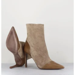 Clearance DEL CARLO Boots bout pointu talon haut bi-matière - 11444 DAFNE OLMO BEIGE