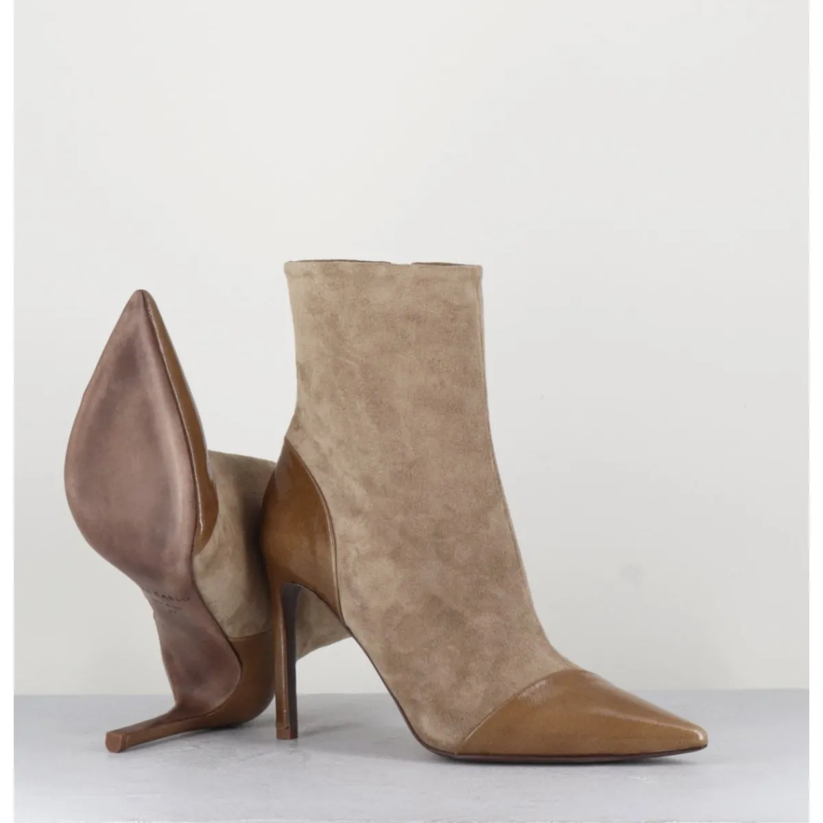 Clearance DEL CARLO Boots bout pointu talon haut bi-matière - 11444 DAFNE OLMO BEIGE