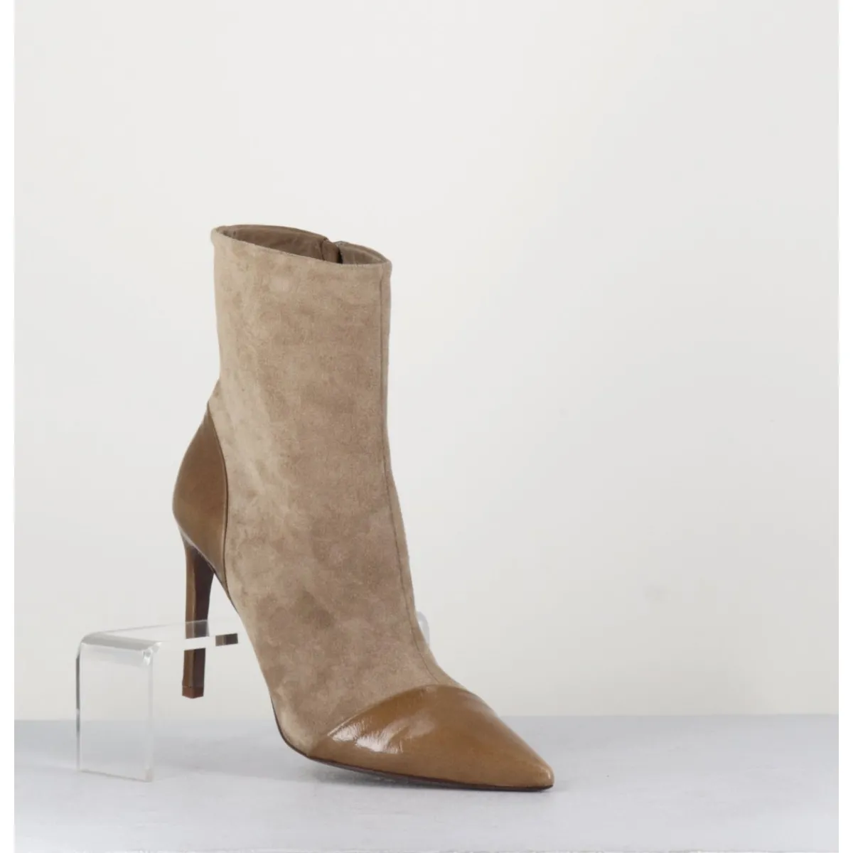 Clearance DEL CARLO Boots bout pointu talon haut bi-matière - 11444 DAFNE OLMO BEIGE