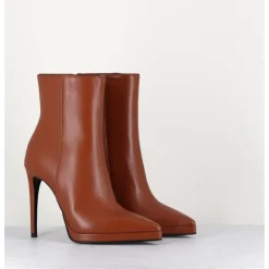 Clearance GARRICE LAB Boots bout pointu talon haut en cuir caramel - SAFRA LUGGAGE CAMEL