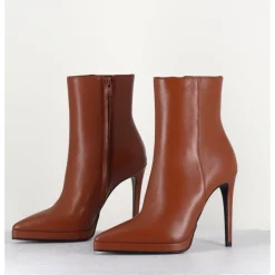 Clearance GARRICE LAB Boots bout pointu talon haut en cuir caramel - SAFRA LUGGAGE CAMEL