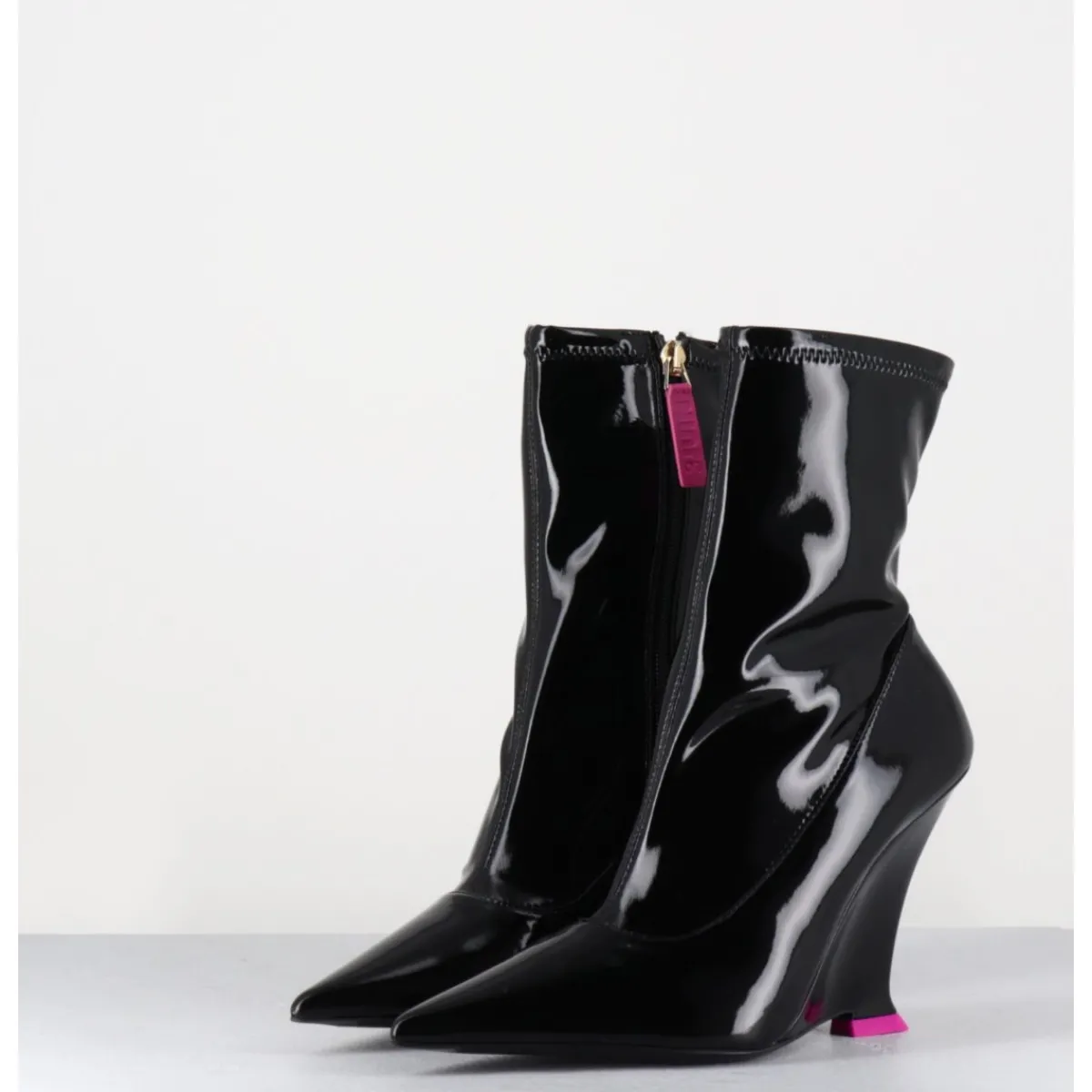 Online 3JUIN Boots bout pointu vernis talon compensé y2k - MARLA FLUID BLACK NOIR