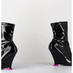 Online 3JUIN Boots bout pointu vernis talon compensé y2k - MARLA FLUID BLACK NOIR