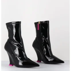 Online 3JUIN Boots bout pointu vernis talon compensé y2k - MARLA FLUID BLACK NOIR