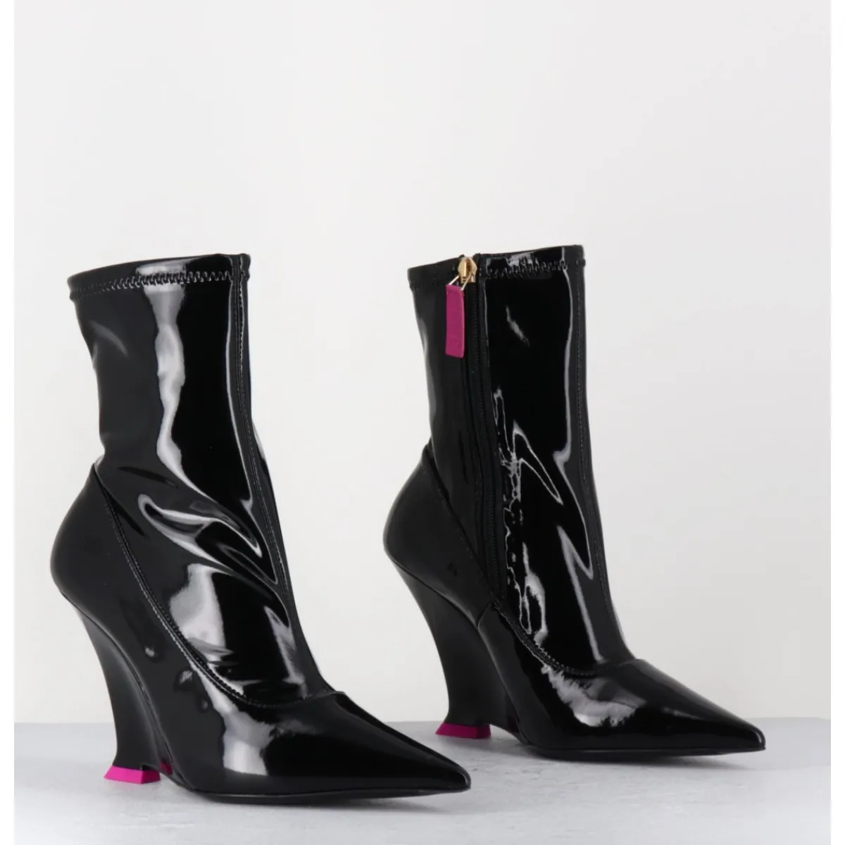 Online 3JUIN Boots bout pointu vernis talon compensé y2k - MARLA FLUID BLACK NOIR