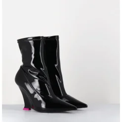 Online 3JUIN Boots bout pointu vernis talon compensé y2k - MARLA FLUID BLACK NOIR