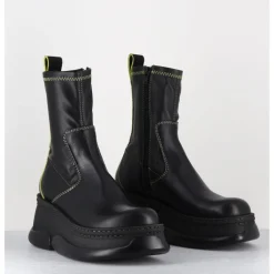 Outlet E8 BY MIISTA Boots bubble compensées en cuir stretch - KATTRIN BLACK BOOTS NOIR