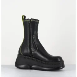 Outlet E8 BY MIISTA Boots bubble compensées en cuir stretch - KATTRIN BLACK BOOTS NOIR