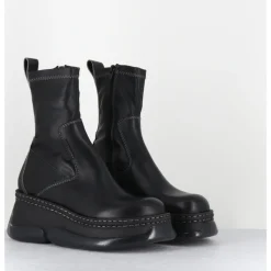 Best E8 BY MIISTA Boots bubble compensées en cuir stretch - KATTRIN BLACK GREY NOIR