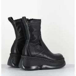 Best E8 BY MIISTA Boots bubble compensées en cuir stretch - KATTRIN BLACK GREY NOIR