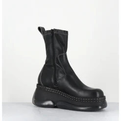 Best E8 BY MIISTA Boots bubble compensées en cuir stretch - KATTRIN BLACK GREY NOIR
