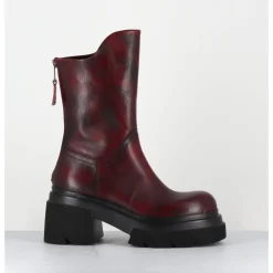 Hot ELENA IACHI Boots chunky en cuir vieilli bordeaux - E3733 BETA BERRY ROUGE