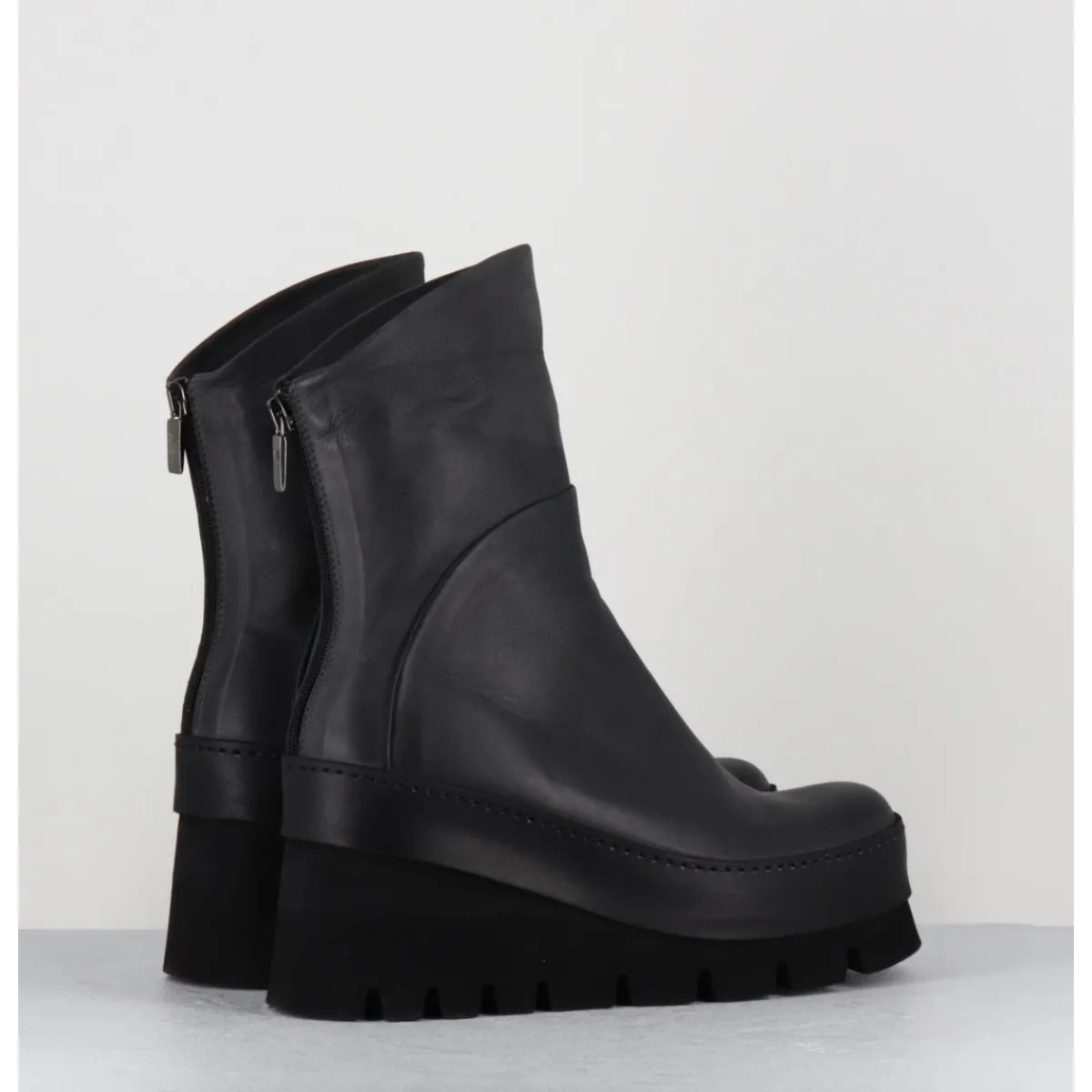 Clearance LOFINA Boots compensées déstructurée en cuir anthracite - 4562 GAS LONDRA GRIS