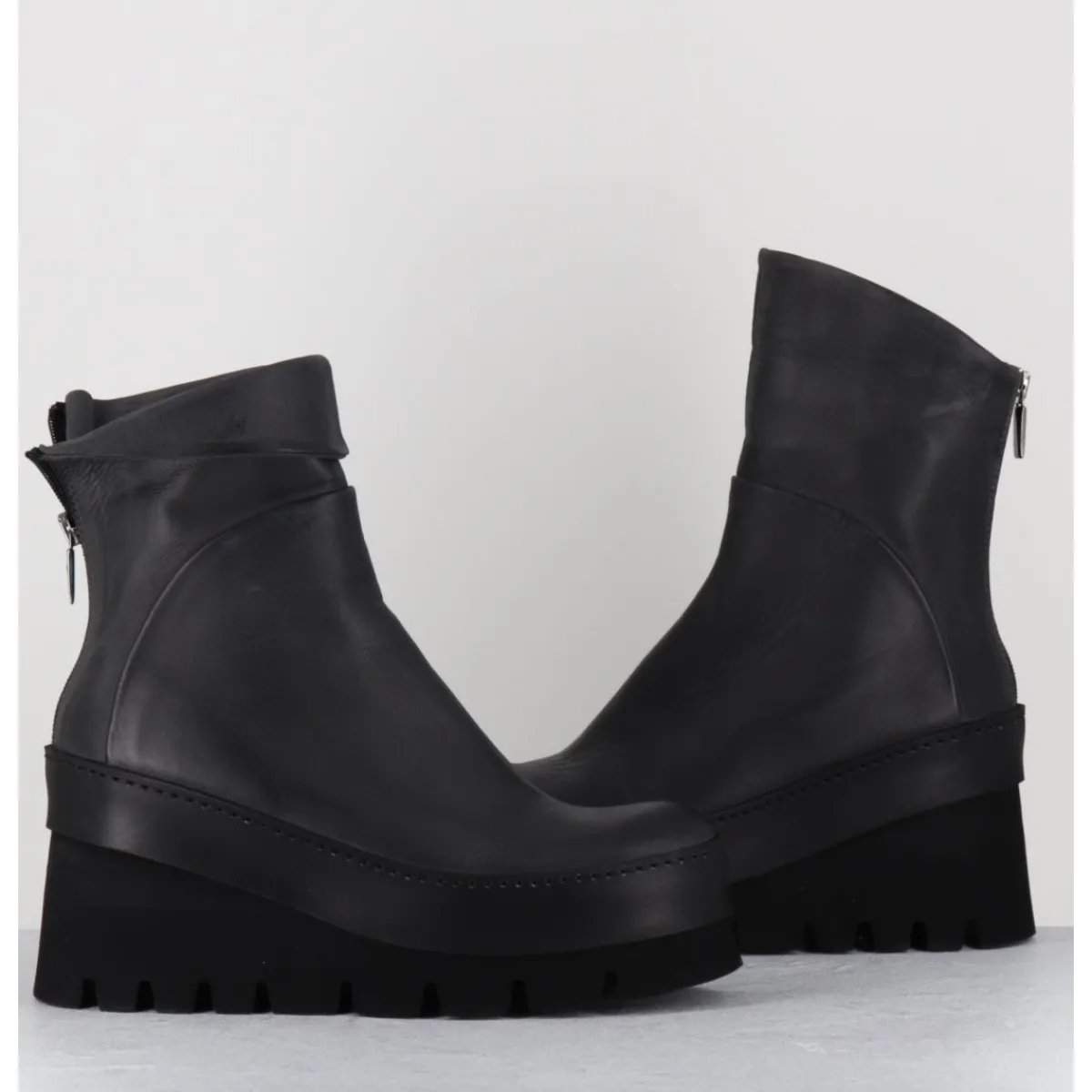 Clearance LOFINA Boots compensées déstructurée en cuir anthracite - 4562 GAS LONDRA GRIS