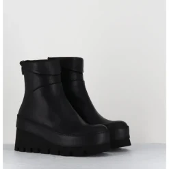Hot LOFINA Boots compensées déstructurée en cuir - 4562 GAS NERO NOIR