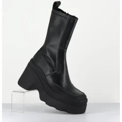 Hot E8 BY MIISTA Boots compensées en cuir stretch - DEANDRA BLACK BOOTS NOIR