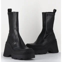 Hot E8 BY MIISTA Boots compensées en cuir stretch - DEANDRA BLACK BOOTS NOIR
