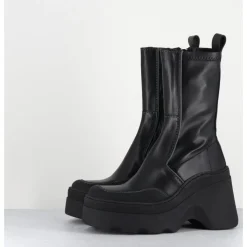 Hot E8 BY MIISTA Boots compensées en cuir stretch - DEANDRA BLACK BOOTS NOIR