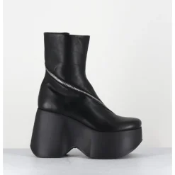 Outlet VIC MATIE Boots compensés en cuir zip asymétrique - 1D7562 ISLAND BLACK NOIR
