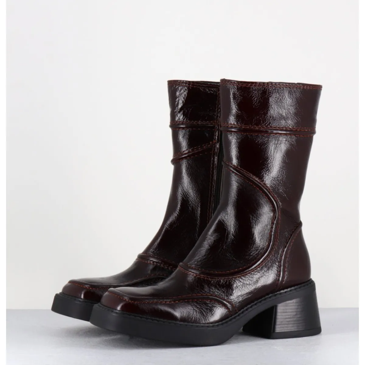 Clearance E8 BY MIISTA Boots cuir x surpiqûres 90's - MALENE BURGUNDY BOOTS BORDEAU