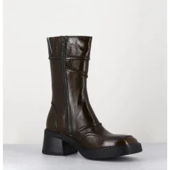 Clearance E8 BY MIISTA Boots cuir brillant khaki 90's - MALENE KHAKI BOOTS