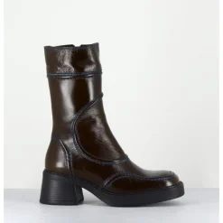 Clearance E8 BY MIISTA Boots cuir kaki surpiqûres bleues 90's - MALENE KAKI BOOTS