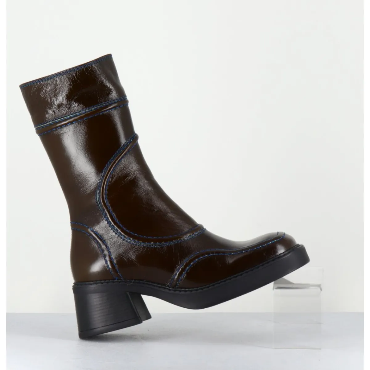 Clearance E8 BY MIISTA Boots cuir kaki surpiqûres bleues 90's - MALENE KAKI BOOTS