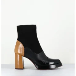 Online CHIE MIHARA Boots cuir noir & talon beige bout pointu fleuri - FAYU MASERATI NEGRO
