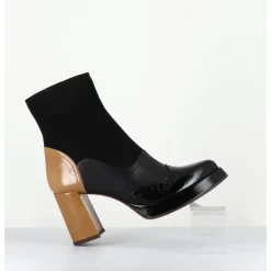 Online CHIE MIHARA Boots cuir noir & talon beige bout pointu fleuri - FAYU MASERATI NEGRO