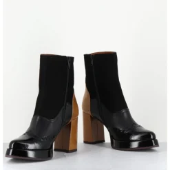 Online CHIE MIHARA Boots cuir noir & talon beige bout pointu fleuri - FAYU MASERATI NEGRO
