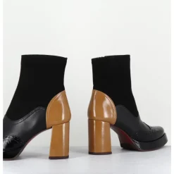 Online CHIE MIHARA Boots cuir noir & talon beige bout pointu fleuri - FAYU MASERATI NEGRO