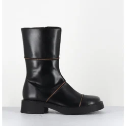 Outlet E8 BY MIISTA Boots cuir surpiqûres marron bout carré 90s - DAHLIAH24 BLACK BOOTS NOIR