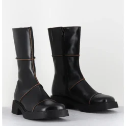 Outlet E8 BY MIISTA Boots cuir surpiqûres marron bout carré 90s - DAHLIAH24 BLACK BOOTS NOIR