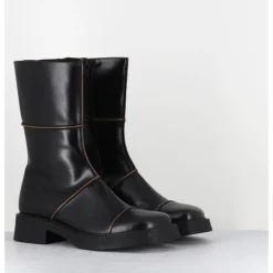 Outlet E8 BY MIISTA Boots cuir surpiqûres marron bout carré 90s - DAHLIAH24 BLACK BOOTS NOIR