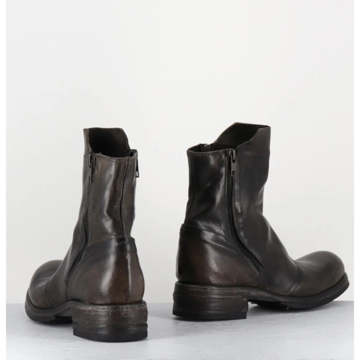 Sale SHOTO Boots doublie-zip en cuir usé - 50993 HORSE NAPPA MARRON