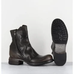 Sale SHOTO Boots doublie-zip en cuir usé - 50993 HORSE NAPPA MARRON