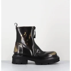 New ELENA IACHI Boots effet glacé marron & or brossé à zip central - E4005-T NET GOLD NOIR
