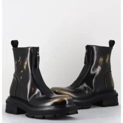 New ELENA IACHI Boots effet glacé marron & or brossé à zip central - E4005-T NET GOLD NOIR