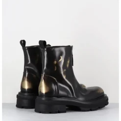 New ELENA IACHI Boots effet glacé marron & or brossé à zip central - E4005-T NET GOLD NOIR