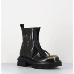 New ELENA IACHI Boots effet glacé marron & or brossé à zip central - E4005-T NET GOLD NOIR