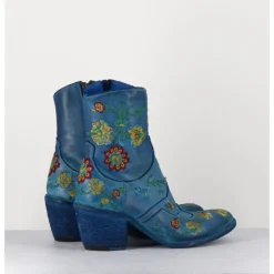 Hot FAUZIAN JEUNESSE Boots en cuir broderies fleurs - 3207C ALFA CIELO BLEU