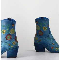Hot FAUZIAN JEUNESSE Boots en cuir broderies fleurs - 3207C ALFA CIELO BLEU