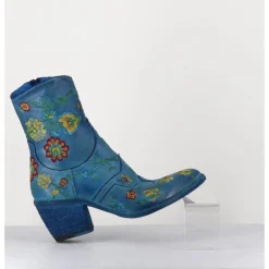 Hot FAUZIAN JEUNESSE Boots en cuir broderies fleurs - 3207C ALFA CIELO BLEU