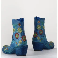 Hot FAUZIAN JEUNESSE Boots en cuir broderies fleurs - 3207C ALFA CIELO BLEU
